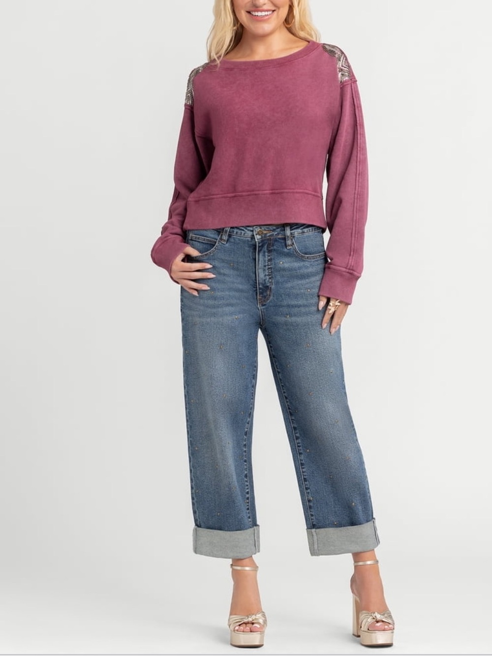 Jessica Simpson High-Rise Wide Leg Jeans with Stud Detail - Size 6, NWT